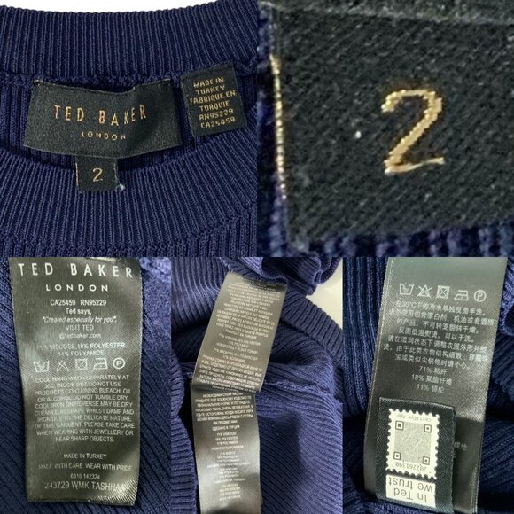 Ted Baker Tashhaa Frill Rib Knit Top Sweater 2 US/S Navy - Picture 6 of 13